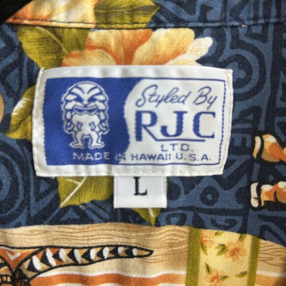 Styled by RJC Men's Vintage Hawaiian Surfboard Tiki Floral Shirt Size L - Picture 7 of 9